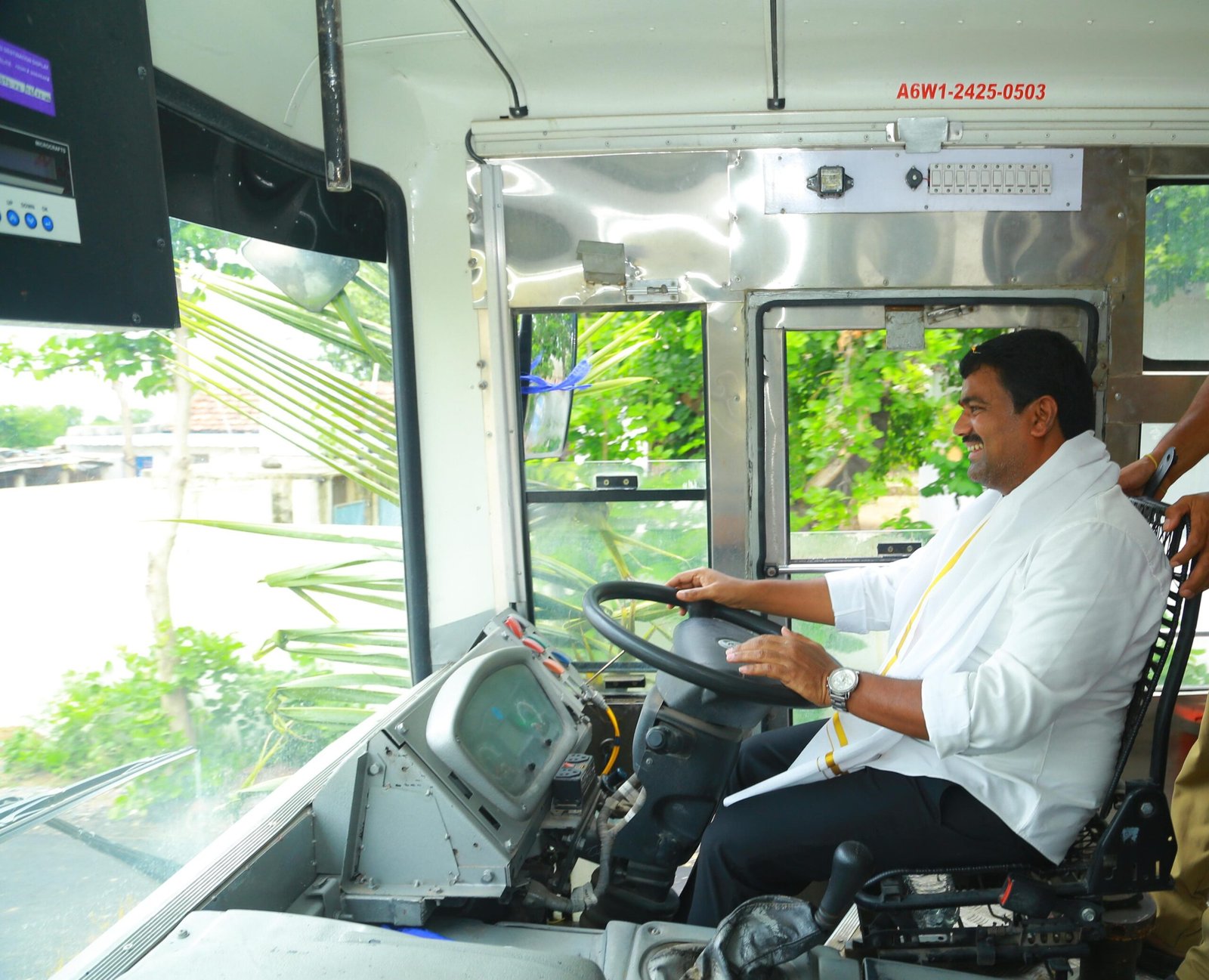 Choppadandi MLA Medipalli Satyam driving RTC bus