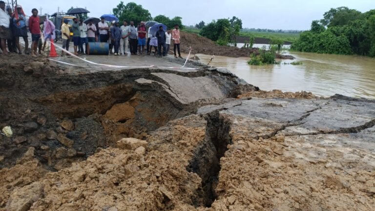 Road damaged at Cheekupalli bridge in Mulugu